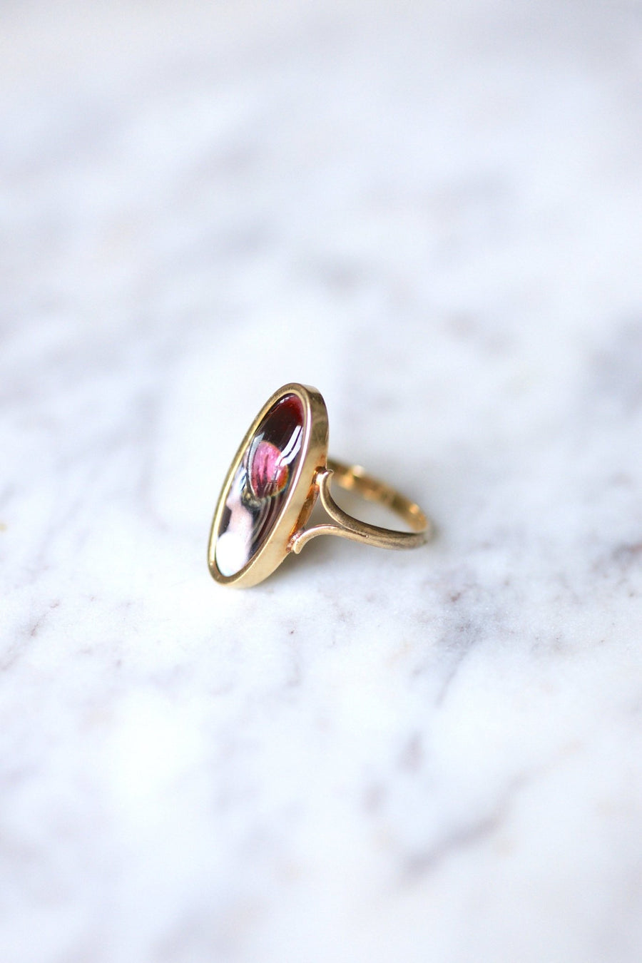 Yellow gold and Limoges enamel antique portrait ring - Galerie Pénélope