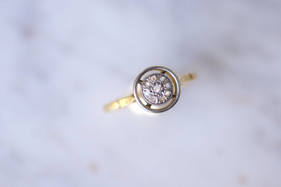 Round Art Deco platinum, yellow gold and diamonds engagement ring - Galerie Pénélope
