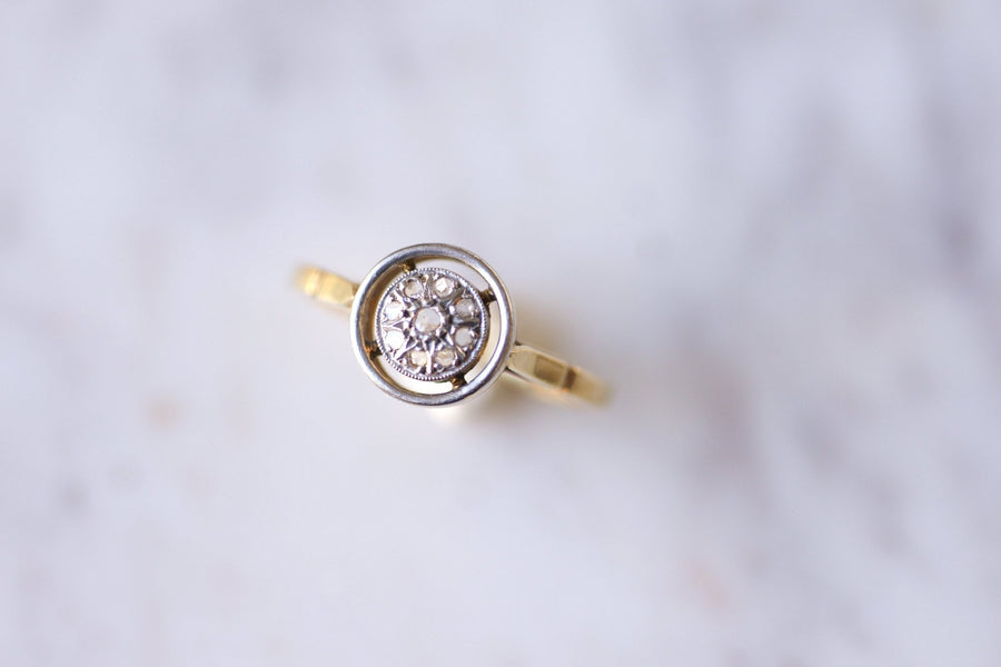 Round Art Deco platinum, yellow gold and diamonds engagement ring - Galerie Pénélope