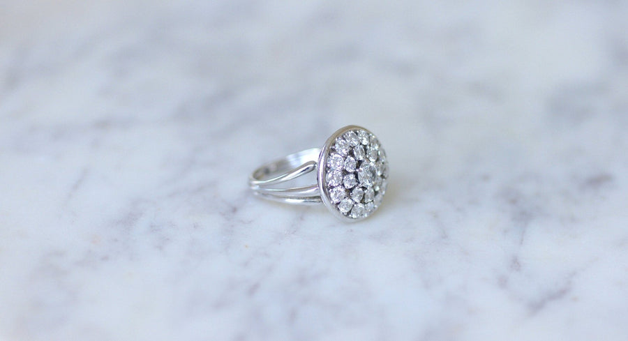 Round white gold and platinum diamond wire ring - Galerie Pénélope