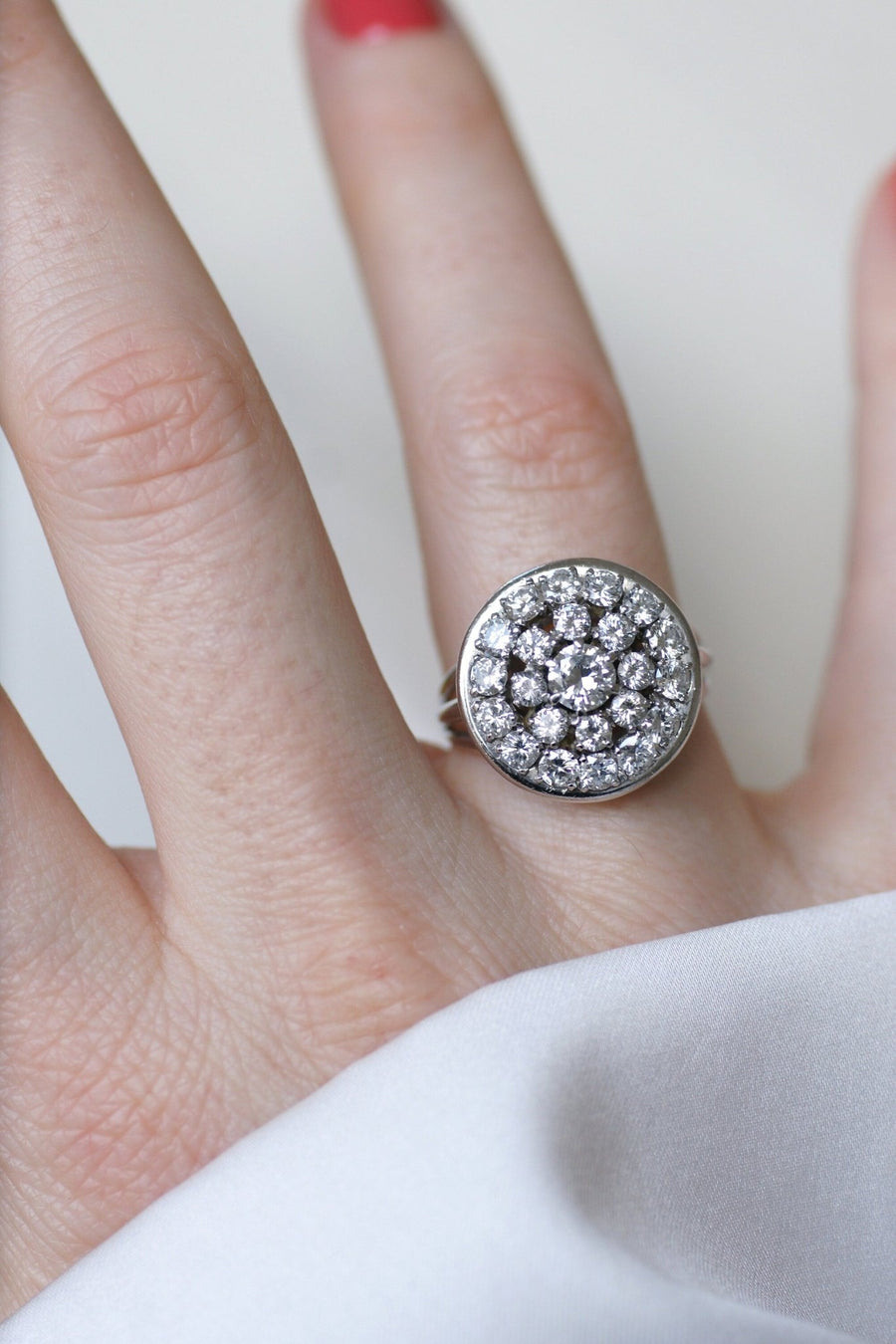 Round white gold and platinum diamond wire ring - Galerie Pénélope