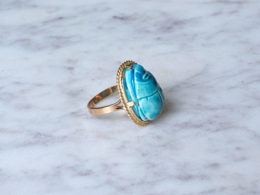 Yellow gold and soapstone Scarab ring - Penelope Gallery