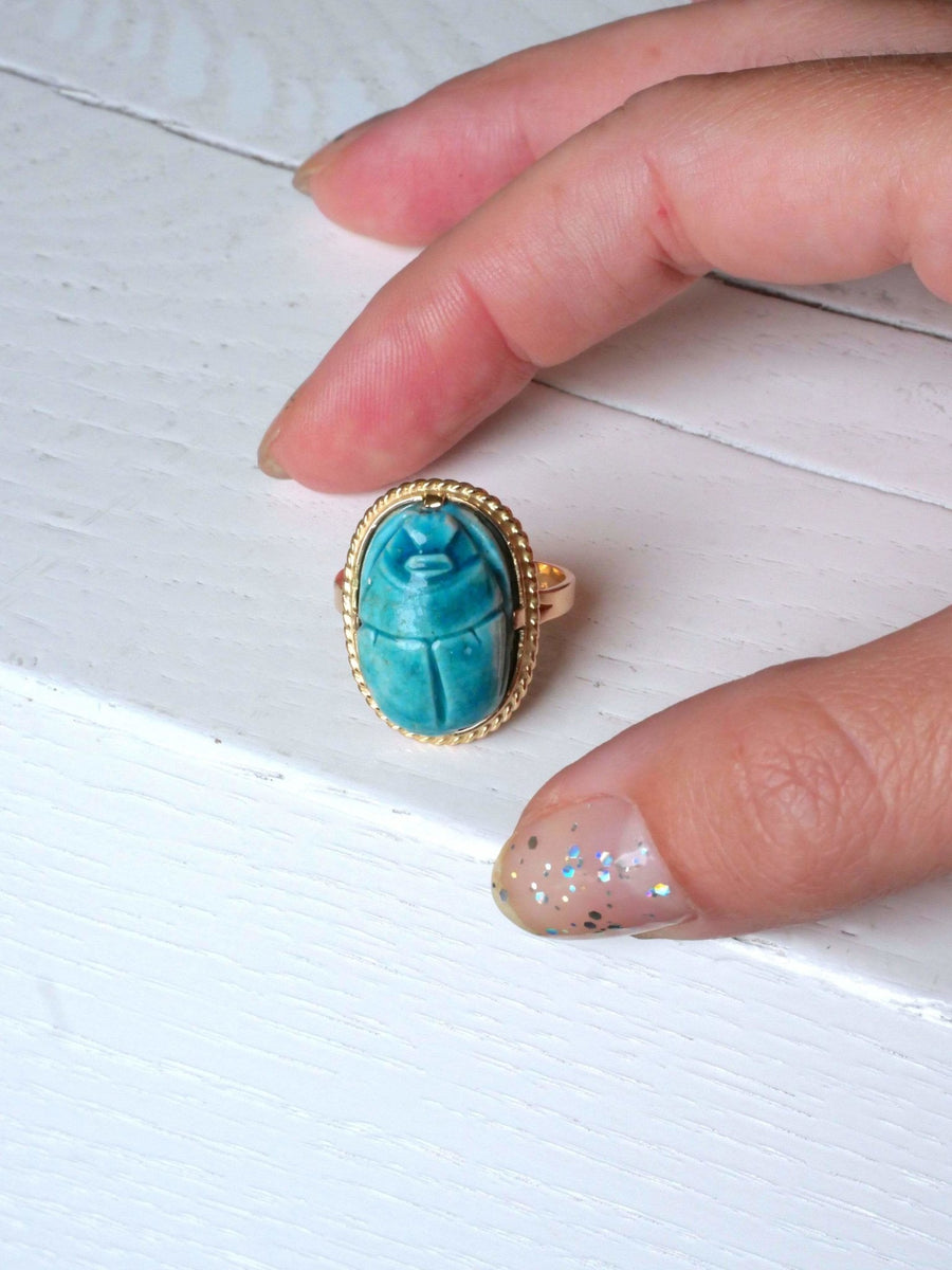 Yellow gold and soapstone Scarab ring - Penelope Gallery