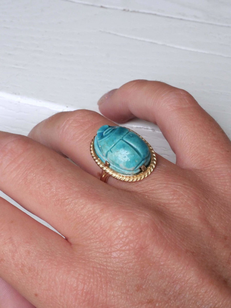 Yellow gold and soapstone Scarab ring - Penelope Gallery