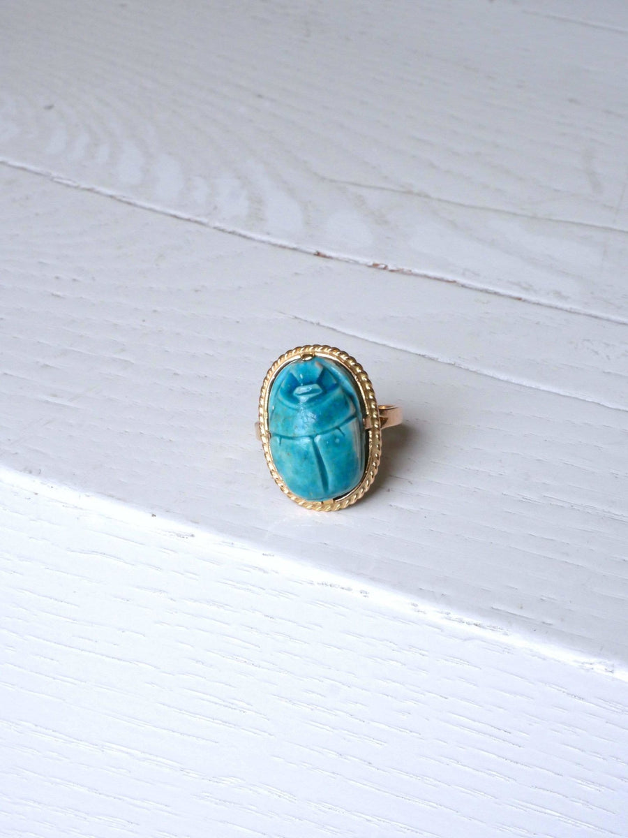Yellow gold and soapstone Scarab ring - Penelope Gallery