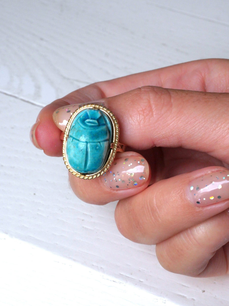 Yellow gold and soapstone Scarab ring - Penelope Gallery