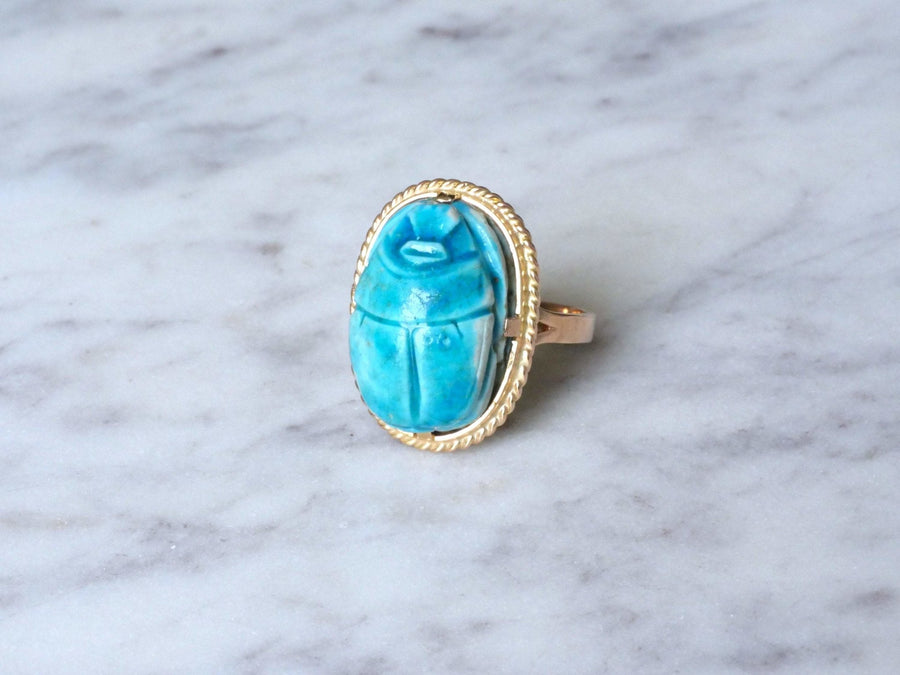 Yellow gold and soapstone Scarab ring - Penelope Gallery