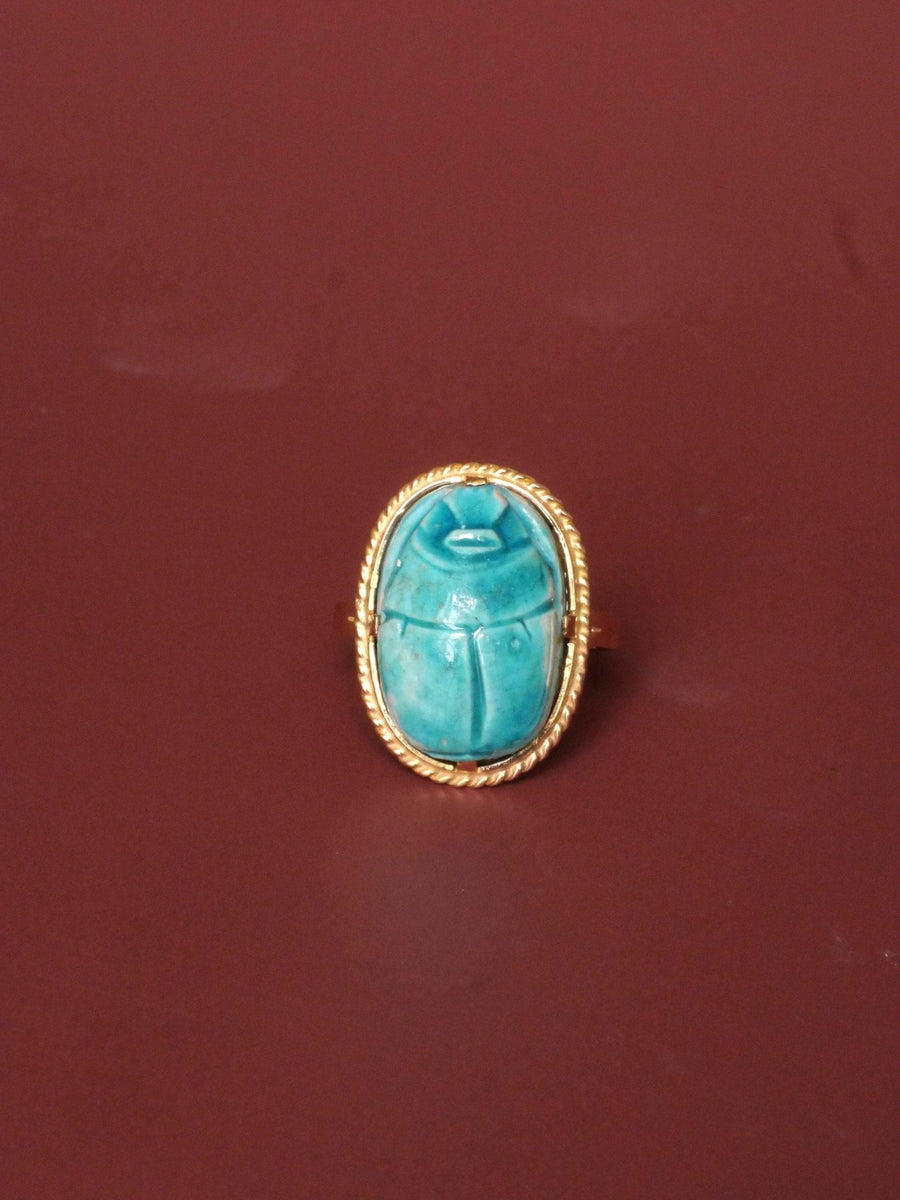 Yellow gold and soapstone Scarab ring - Penelope Gallery