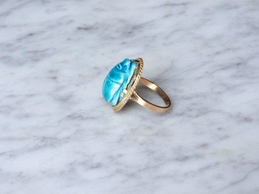 Yellow gold and soapstone Scarab ring - Penelope Gallery