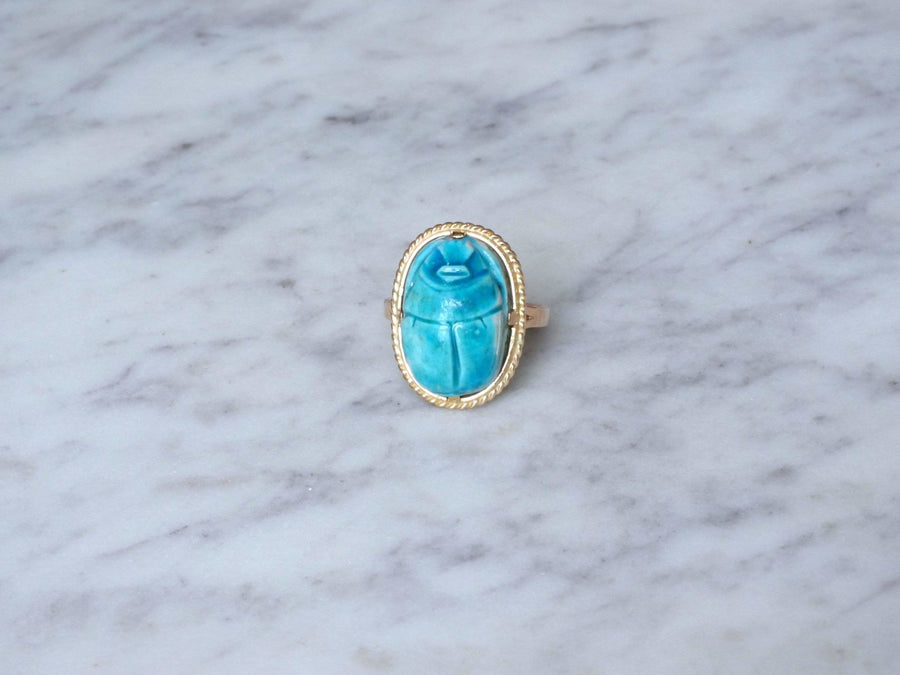Yellow gold and soapstone Scarab ring - Penelope Gallery