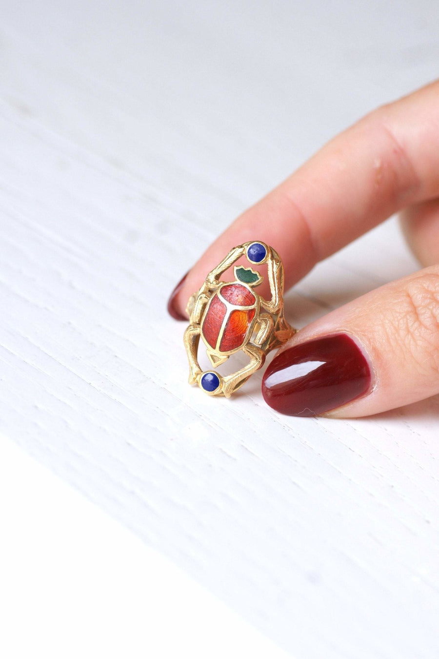 Yellow gold and enamel Scarabée vintage ring - Galerie Pénélope