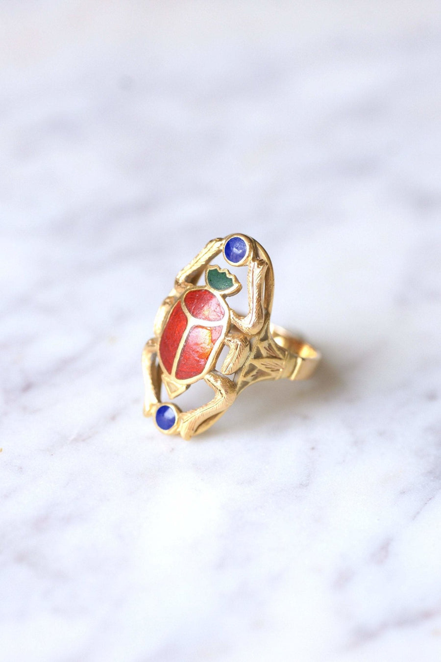Yellow gold and enamel Scarabée vintage ring - Galerie Pénélope