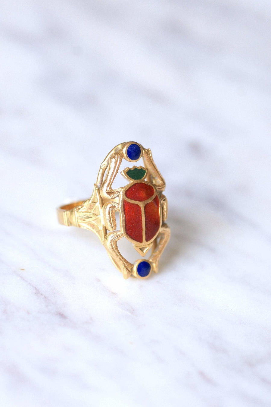 Yellow gold and enamel Scarabée vintage ring - Galerie Pénélope
