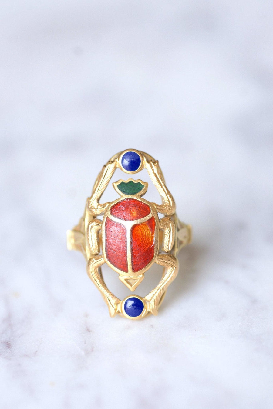 Yellow gold and enamel Scarabée vintage ring - Galerie Pénélope