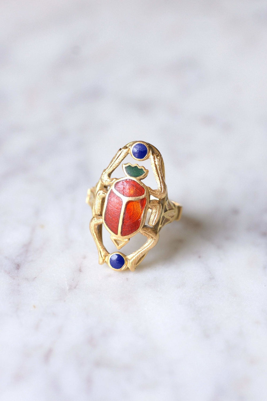 Yellow gold and enamel Scarabée vintage ring - Galerie Pénélope