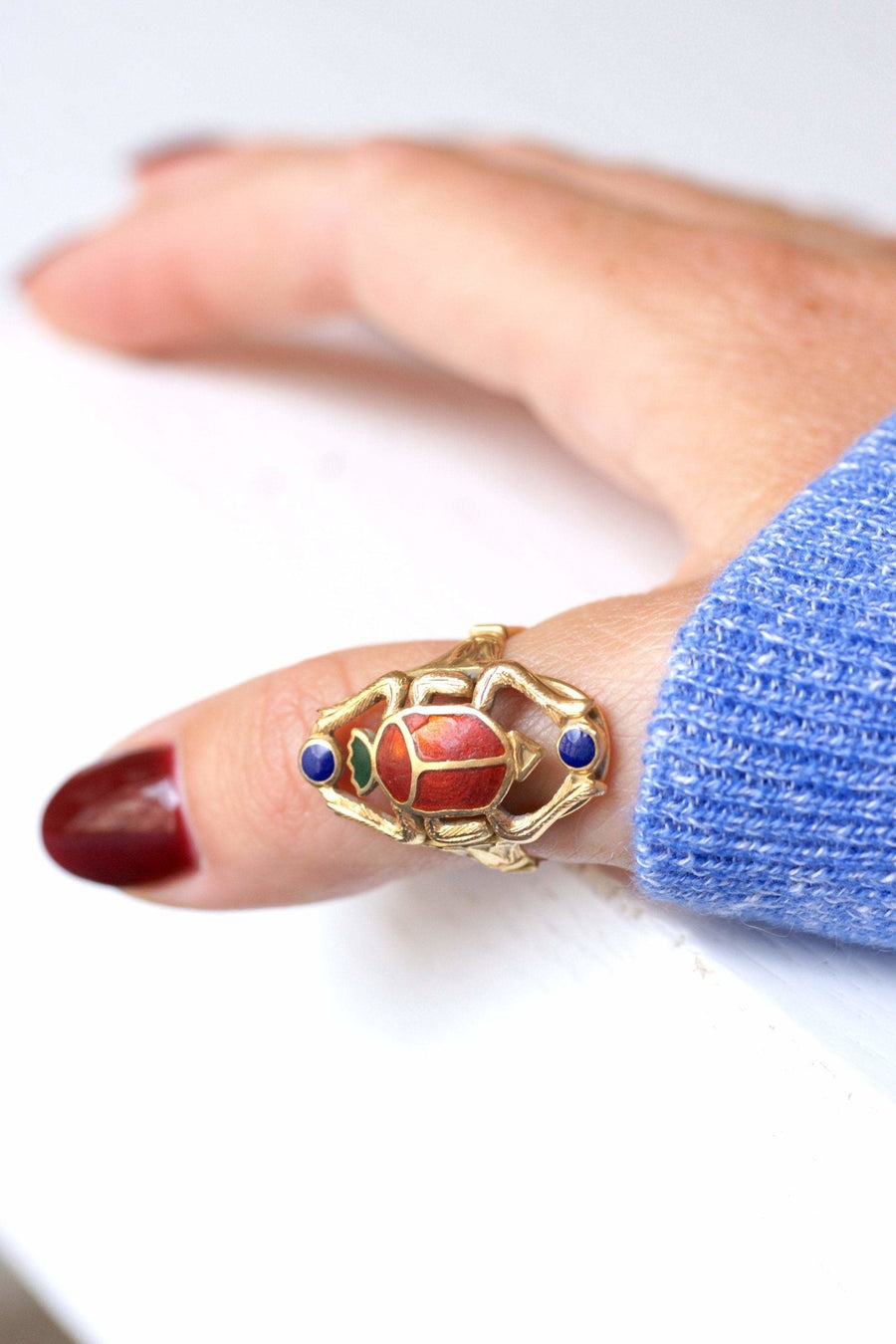 Yellow gold and enamel Scarabée vintage ring - Galerie Pénélope