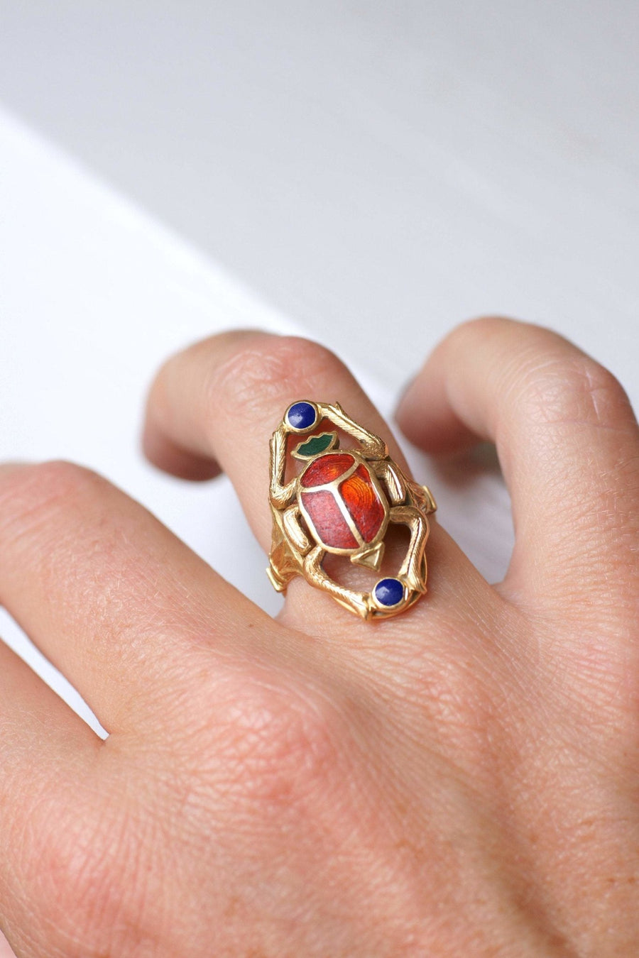 Yellow gold and enamel Scarabée vintage ring - Galerie Pénélope