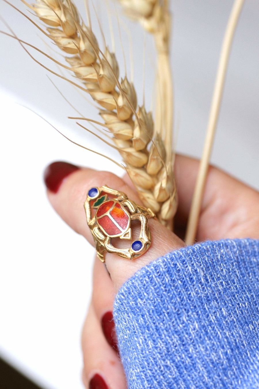 Yellow gold and enamel Scarabée vintage ring - Galerie Pénélope