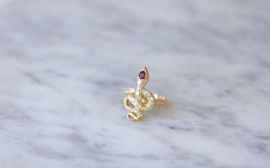 Diamond and Ruby Snake Ring - Penelope Gallery
