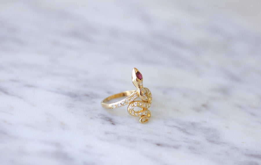 Diamond and Ruby Snake Ring - Penelope Gallery