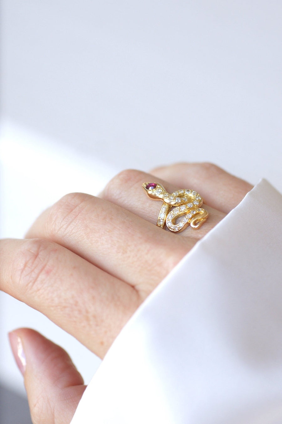 Diamond and Ruby Snake Ring - Penelope Gallery
