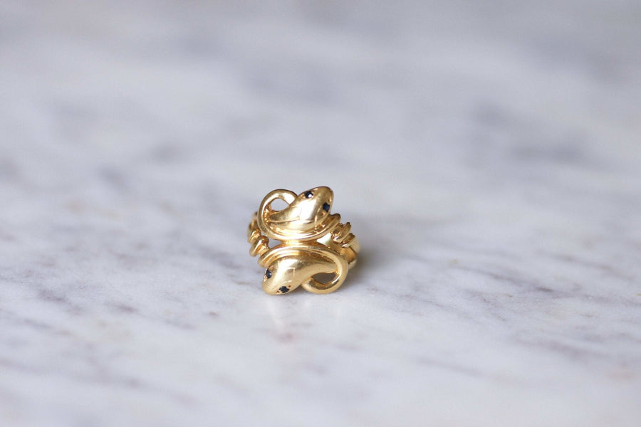 Gold and sapphire coiled snakes ring - Penelope Gallery