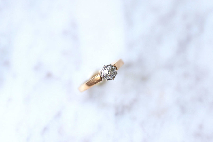 Antique solitaire pink gold, platinum and diamond ring - Galerie Pénélope