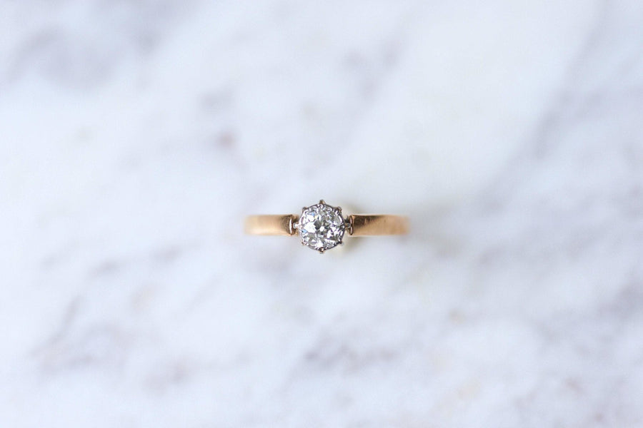 Antique solitaire pink gold, platinum and diamond ring - Galerie Pénélope