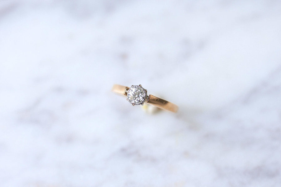 Antique solitaire pink gold, platinum and diamond ring - Galerie Pénélope