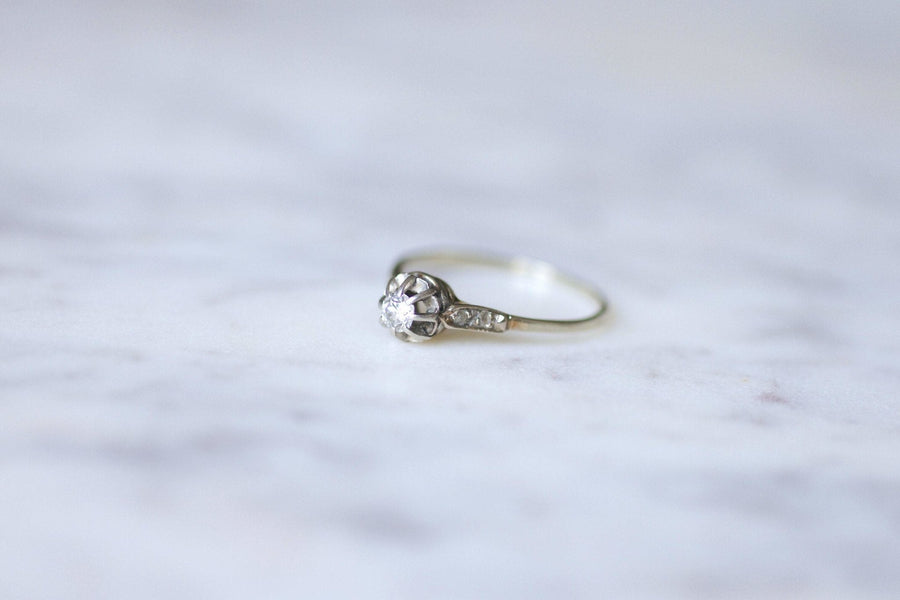Solitaire Art Deco white gold, platinum and diamond ring - Galerie Pénélope