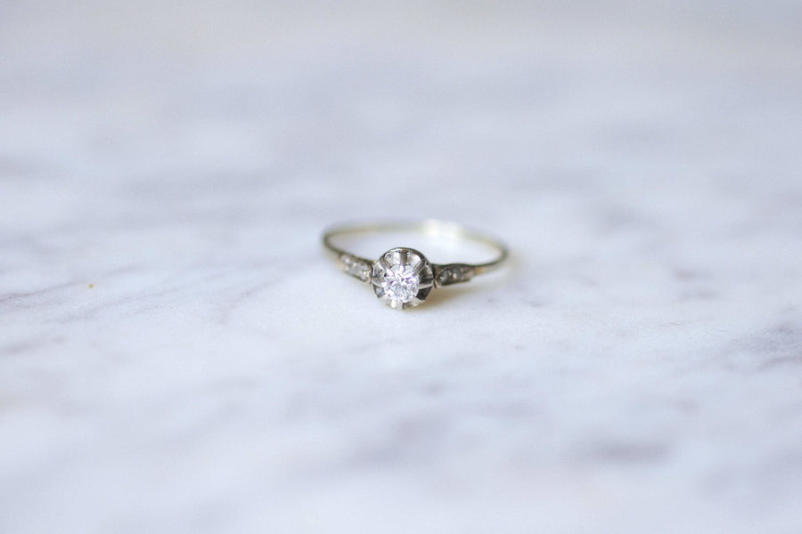 Solitaire Art Deco white gold, platinum and diamond ring - Galerie Pénélope