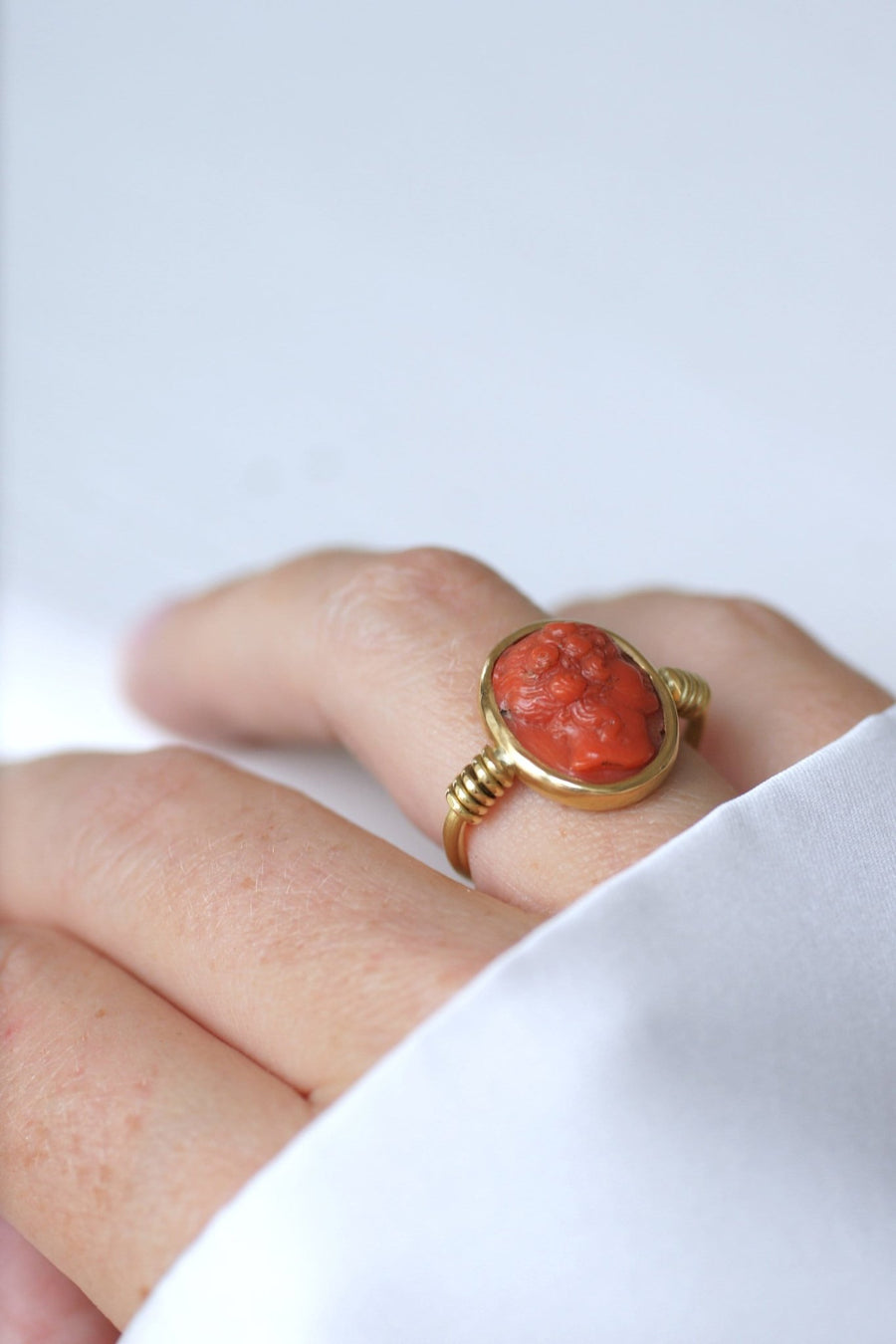 Antique style cameo coral ring - Penelope Gallery