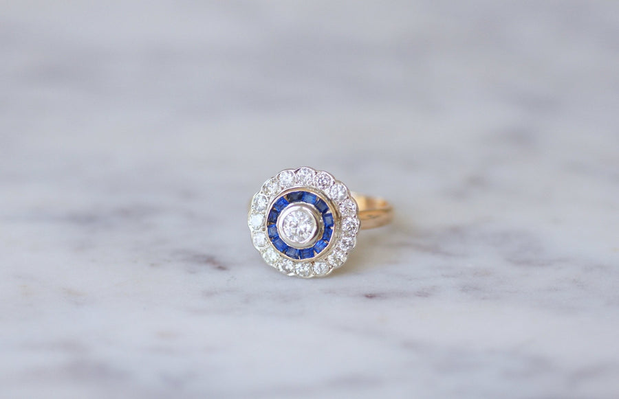 Art Deco style ring with diamonds and sapphires - Penelope Gallery