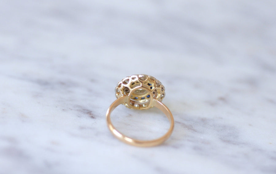 Art Deco style ring with diamonds and sapphires - Penelope Gallery