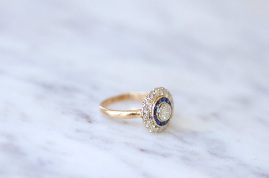 Art Deco style ring with diamonds and sapphires - Penelope Gallery