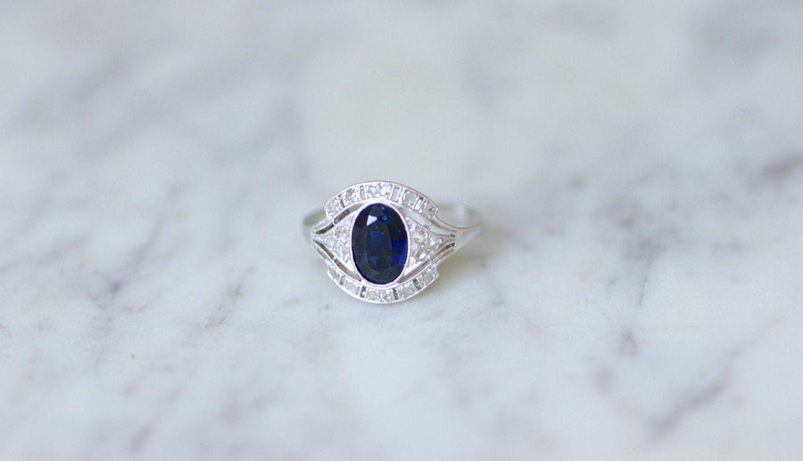 Art Deco style sapphire and diamond ring - Penelope Gallery