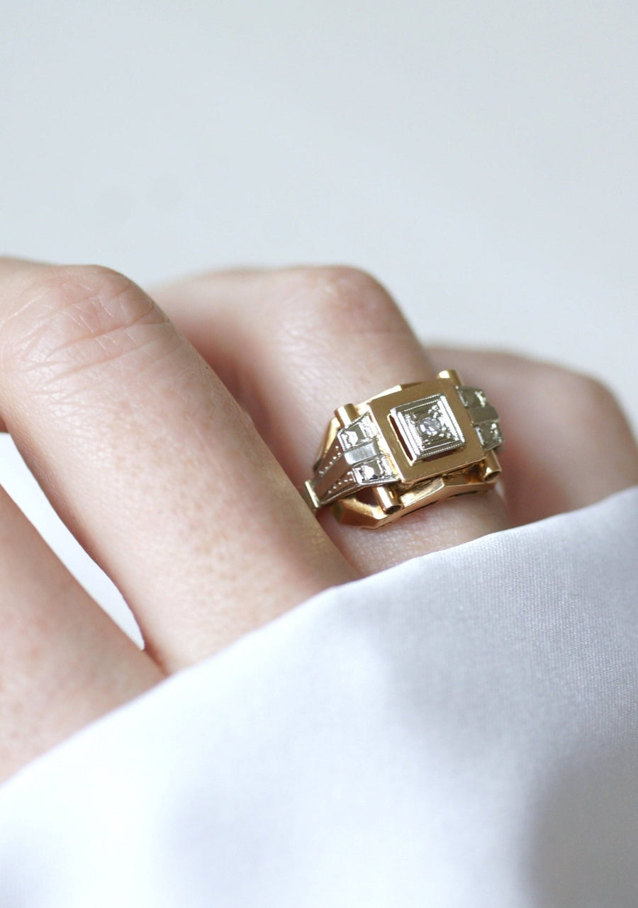 Two gold and diamond Art Deco Tank ring - Galerie Pénélope