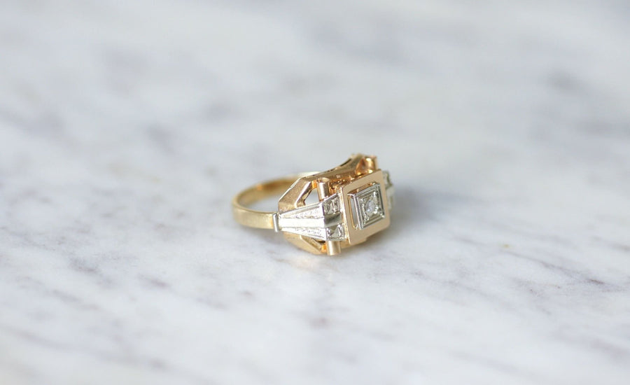 Two gold and diamond Art Deco Tank ring - Galerie Pénélope