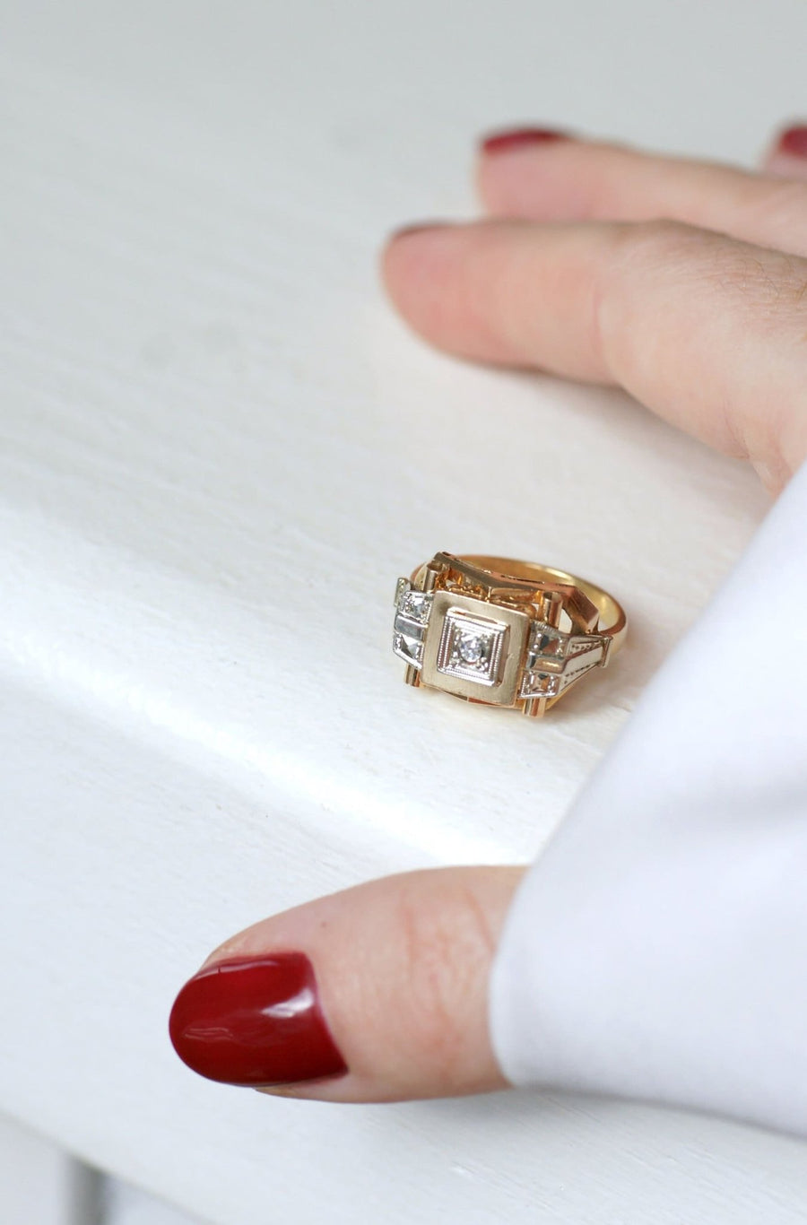 Two gold and diamond Art Deco Tank ring - Galerie Pénélope