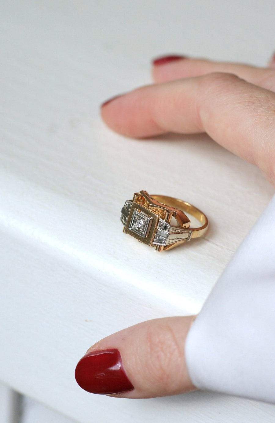 Two gold and diamond Art Deco Tank ring - Galerie Pénélope