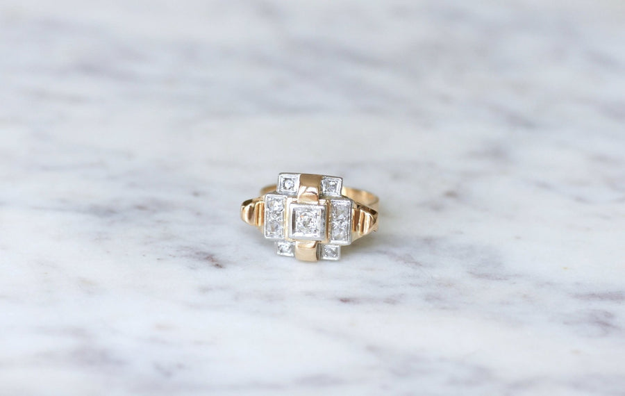 Art Deco Tank Ring, rose gold, platinum and diamonds - Galerie Pénélope