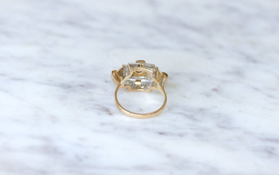Art Deco Tank Ring, rose gold, platinum and diamonds - Galerie Pénélope