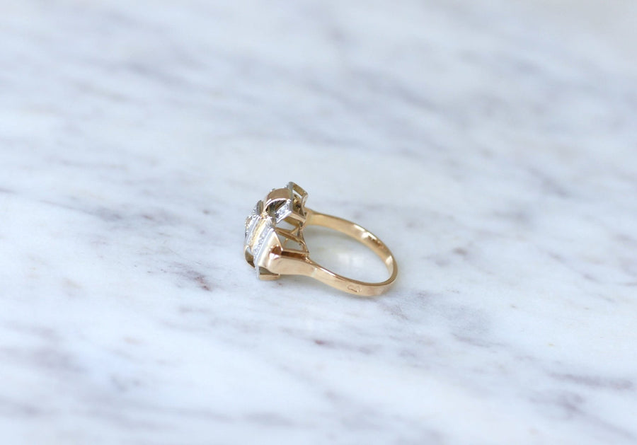 Art Deco Tank Ring, rose gold, platinum and diamonds - Galerie Pénélope