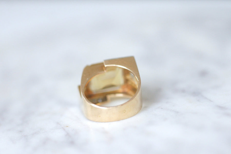 Tank citrine & diamonds on pink gold ring - Galerie Pénélope