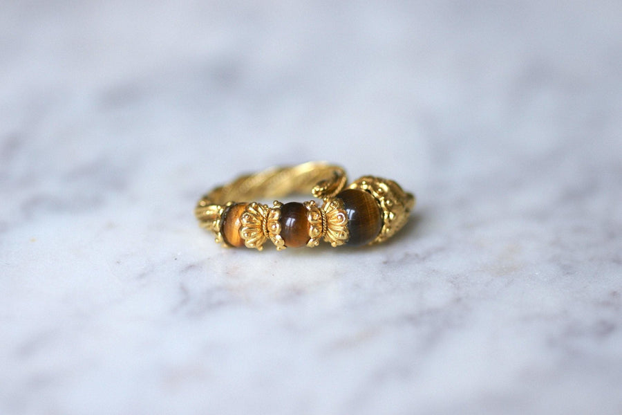 Ilias Lalaounis lion head ring in yellow gold and tiger eye quartz - Penelope Gallery