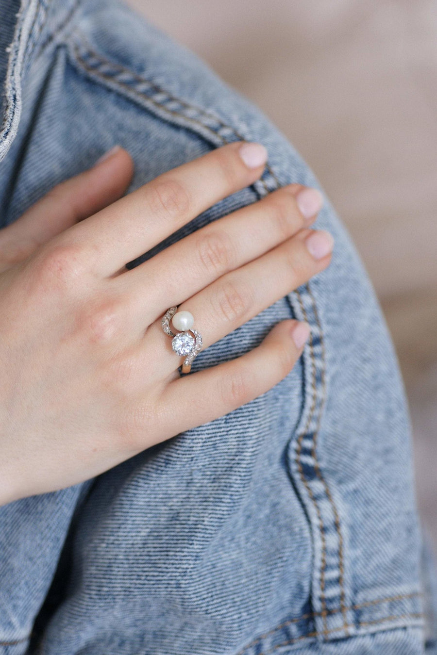 Antique aquamarine, pearl and diamond ring - Penelope Gallery