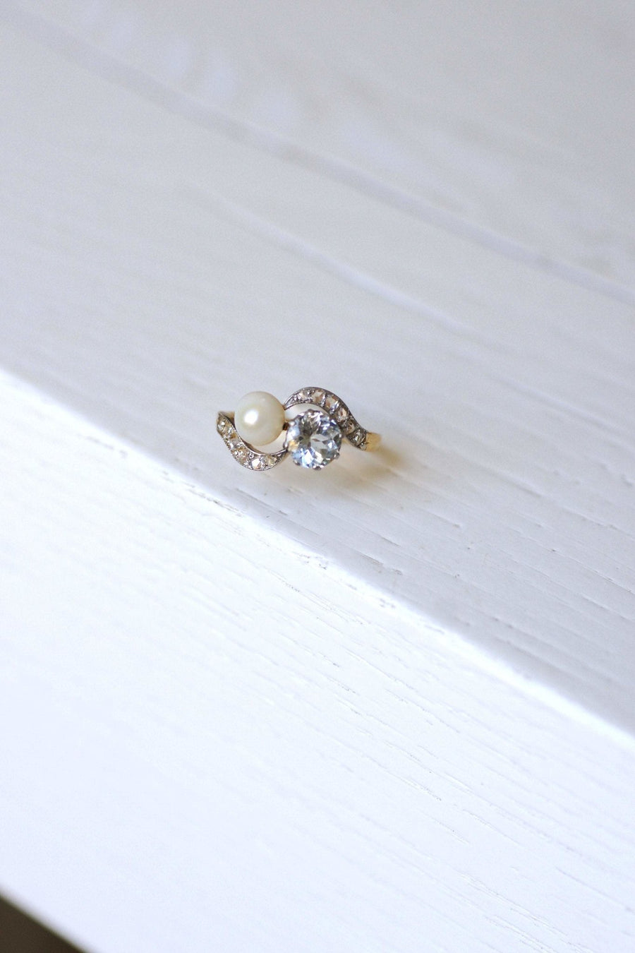 Antique aquamarine, pearl and diamond ring - Penelope Gallery