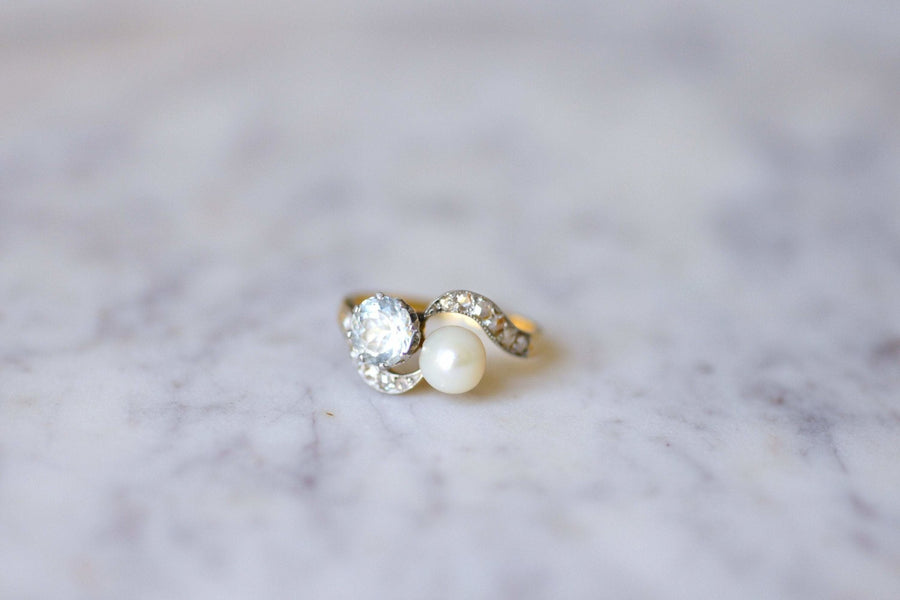 Antique aquamarine, pearl and diamond ring - Penelope Gallery