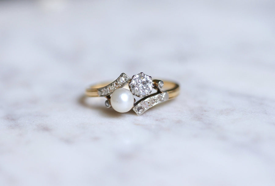 Belle Epoque pearl and diamond ring on gold, Circa 1900 - Galerie Pénélope