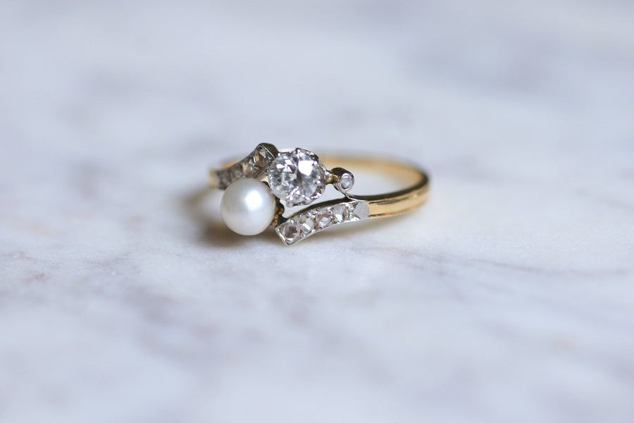 Belle Epoque pearl and diamond ring on gold, Circa 1900 - Galerie Pénélope